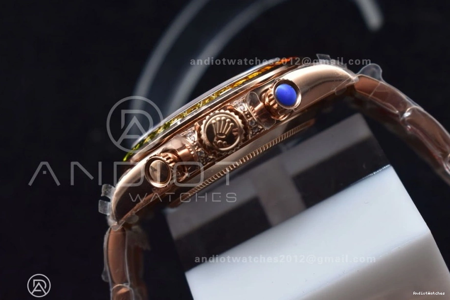 Best A RG 116595RBOW Crystal on Black 428 Edition TWF YG Rainbow Dial Bracelet Daytona Classic 0202